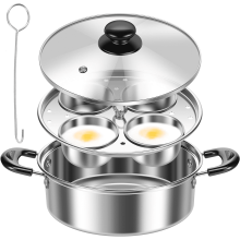 Stainless Steel Egg Poacher Pan with 4 Cups, Compatible with Induction & Gas Cooktops, 8.66x7.87x2.68in