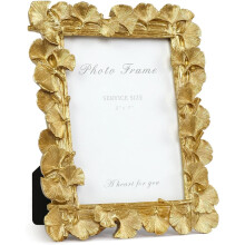 Cadre photo 5x7 Vintage Gold, résine texturée à motif de feuilles avec verre, décoration de table rétro – Compatible avec les photos 5x7