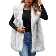 Sleeveless Faux Fur Vest Women Lapel Open Front Fluffy Loose Fit Furry Vests Trendy Winter Warm Outerwear Cardigans White,XXL
