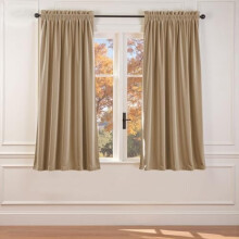 Beige Velvet Thermal Insulated Curtains, 63" Long, Light Filtering, Rod Pocket, Set of 2, Latte – Compatible with Standard Rods