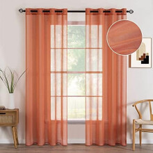 Burnt Orange Linen-Textured Voile Curtains 54x96 inch