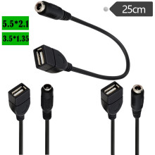 Cabo conversor DC5.5x2.1mm ou 3.5x1.35mm fêmea para USB 2.0 fêmea para carregador portátil (AF-5521/AF-35135)