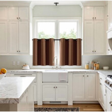 Mocha Brown Blackout Short Curtains, Thermal Insulated, Privacy Drapes for Kitchen/Bedroom/Bathroom, Grommet Top, W40xL36", 2 Panels