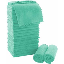 Ultra Soft Coral Velvet Washcloths Set (12"x12", 24-Pack, Aqua Green) – Quick Drying & Highly Absorbent, Compatible with Bath/Spa/Facial Use