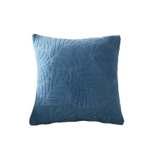 Cuscino decorativo in velluto a coste con motivo a foglie blu, 45 x 45 cm, morbido e rustico.