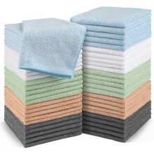 50-Pack Microfiber Washcloths (12x12"), Highly Absorbent & Soft, Multi-Color, Multi-Purpose for Bathroom, Hotel, Spa, Gym