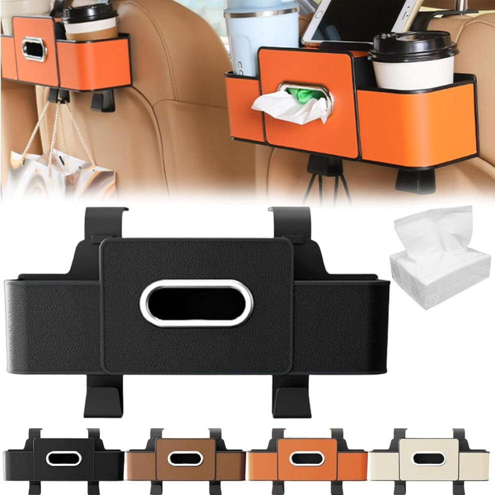 3-In-1 Car Backseat Organizer For Suv & Sedan Â Cup Holder, Tissue Box, Trash Bag | Includes 100 Tissues | Compatible With Most Vehicles (Black) Black 9159805707247