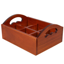 Worgeous Wood Divided Storage Box with Handle Wooden 6 Slots Storage Holder for Seasoning Bottles