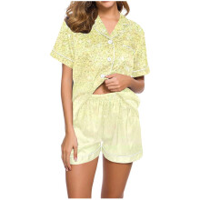 Damespyjamaset met korte mouwen, casual nachtkleding met knoopsluiting en shorts, zachte loungewear voor de zomer, maten S-2XL