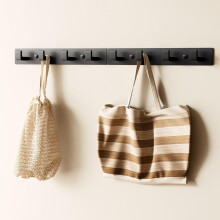 Black Wall-Mounted Coat Rack: 2 Modular Rails (25"), 8 Hooks, Modern Organizer for Entryway/Bathroom/Bedroom – Compatible with Standard Walls