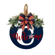 4th of July Decorations for Home – Front Door Wreath with Last Name, Blue Theme, Compatible with Memorial Day