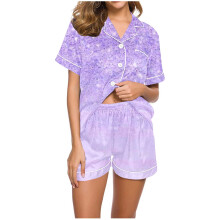 Damespyjamaset met korte mouwen, casual nachtkleding met knoopsluiting en shorts, zachte loungewear voor de zomer, maten S-2XL