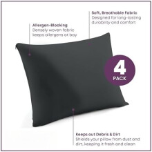 Pillow Protectors 4 Pack King Zippered - 100% Cotton Breathable Pillowcases - Protects Pillows from Dirt, Dust and Debris (King - Set of 4 - 20x36)
