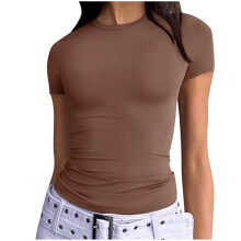T-shirts décontractés pour femmes, coupe slim, manches courtes, col rond, moulants, basiques, extensibles, légers, à porter sous un autre