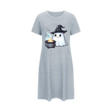 Női plus size halloweeni hálóing, aranyos szellemmintás, rövid ujjú, kényelmes hálóruha, 3XL-5XL, több színben, kék
