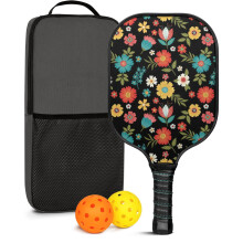 Floral Fiberglass Pickleball Paddles Set w/ 2 Balls & Bag – Compatible with Indoor/Outdoor Play