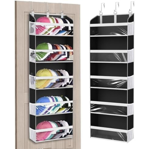 Over-the-Door Baseball Cap Organizer – 6-Tier, Grey