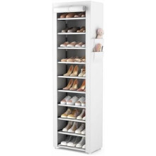 10-Tier Vertical Shoe Rack with Dustproof Cover, Holds 20-22 Pairs, Free-Standing, White