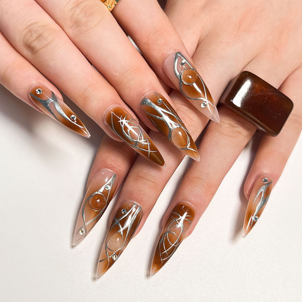 Y2K Goth Kawaii Press On Nails - Edgy Punk Acrylic Fake Nails with 3D Sweet Gothic Nail Art Designs