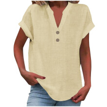 Naisten V-aukkoinen puuvilla-pellavapaita beige XL