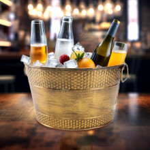 Ice Bucket Drink Storage with Carry Handles Round Organizer Beverage Tub Galvanized Tub for Champagne Cocktails Chilling bronze