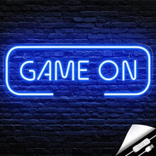 Gaming Neon Sign "Game On" – LED Neon Wall Decor for Game Room, Teen Boy Room, Gamer Gifts (Blue), compatible with standard wall mounting