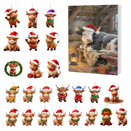 Calendário do Advento de Natal com Tema de Vaca - 24 Dias
