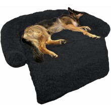 Calming Dog Bed Fluffy Plush Dog Mat for Furniture Protector with Removable Washable Cover for Large Medium Small Dogs and Cats (Large, Black)