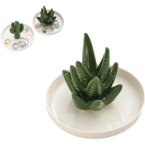 Ceramic ring holder with aloe and cactus design 1 piece
