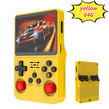 R36S Open-Source-Handheld-Spielkonsole, großer Bildschirm, großer Speicher, großer Akku, gelb, 64 GB