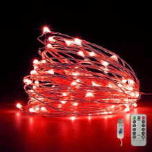 Guirlande lumineuse LED USB, fil de cuivre, 10 m (32,8 pi), 100 LED rouges