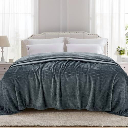 King Size Fleece Blanket 90x108 Inch Grey Blue