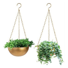 Large Gold Hanging Planter with Drainage, Semi-Circle Hanging Plant Holder for Indoor Plants, LightweightCeiling Basin