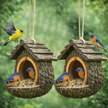 Hanging Bird Feeder Outdoor Waterproof Resin Natural Log