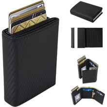 Portofel trifold ZLCRidge pentru bărbați din piele și aluminiu – Pop-Up, încăpea 12 carduri, 20 de bancnote, monede, fereastră pentru