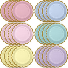 Assiettes en papier pastel arc-en-ciel, dégradé de couleurs, festonnées, jetables, pour dîner ou dessert, articles de fête