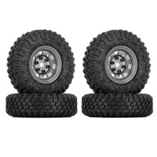 4 PeçAs 85Mm 1.55 Metal Beadlock Rodas Pneus Conjunto para 1/10 Rc Rastreador Carro Axial Jr RC4WD D90 TF2 , Titânio