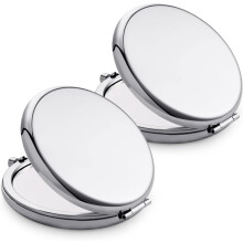 Draagbare compacte make-upspiegel voor vrouwen, ronde metalen behuizing, dubbelzijdig 1x/2x vergrotend, draagbare reismake-upspiegel, mini-zakspiegel