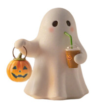 Lampka nocna LED w kształcie ducha z dyni na Halloween, 4-calowa dekoracja z żywicy 3D w kształcie ducha – kompatybilna z Halloween i Bożym
