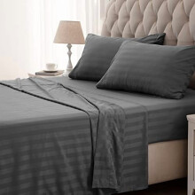Ensemble de draps rafraîchissants à rayures, taille King - Drap-housse et taie d'oreiller, 4 pièces - Drap-housse à rayures ultra doux, entretien