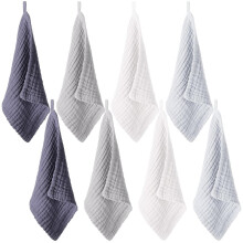 Conjunto de 8 paninhos de musselina 30x30cm para bebês, algodão absorvente e macio para recém-nascidos – reutilizáveis, 4 cores, compatíveis