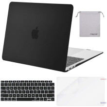 Kompatibel med MacBook Air 13" (A2337/A2179/A1932, 2018–2021), hardt plastskall + tastaturdeksel + skjermfilm + oppbevaringsveske, svart