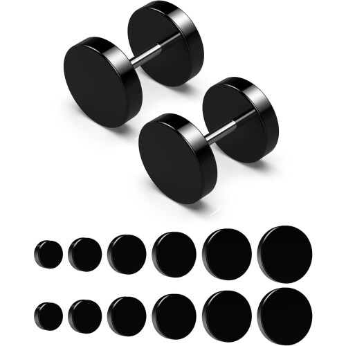 Σκουλαρίκια Faux Gauge Stud για άνδρες και γυναίκες – 6 ζευγάρια (5–10mm), μπάρες