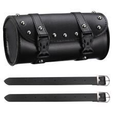 LIOOBO Universal Motorcycle Saddlebag Waterproof Tool Bag Mounting Strap Round Storage Bag (Black)