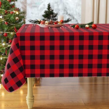 Nappe rectangulaire imperméable en vinyle, nappe doublée de flanelle de buffle, protection de table en plastique lavable pour Noël (52" x 70",