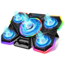 Laptop Cooling Pad, Gaming Cooler with 5 Quiet Fans and LED Lights (One-Click Close), Fan Pad Fits 12-17 Inch Laptop, 7 Adjustable Height