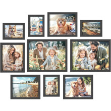 10-Piece Collage Picture Frames Set (211x14, 48x10, 45x7), Glass, Ink Black – Wall or Table Gallery Decor