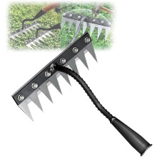 Carbon Steel 2-in-1 Weeding Rake, 8-Teeth Garden Hand Rake for Yard, Farm & Lawn Care – Compatible with Standard Handles