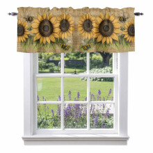 Cantonnière rétro en lin, motif tournesol et abeille, 137 x 46 cm, passe-tringle, compatible avec les tringles à rideaux standard