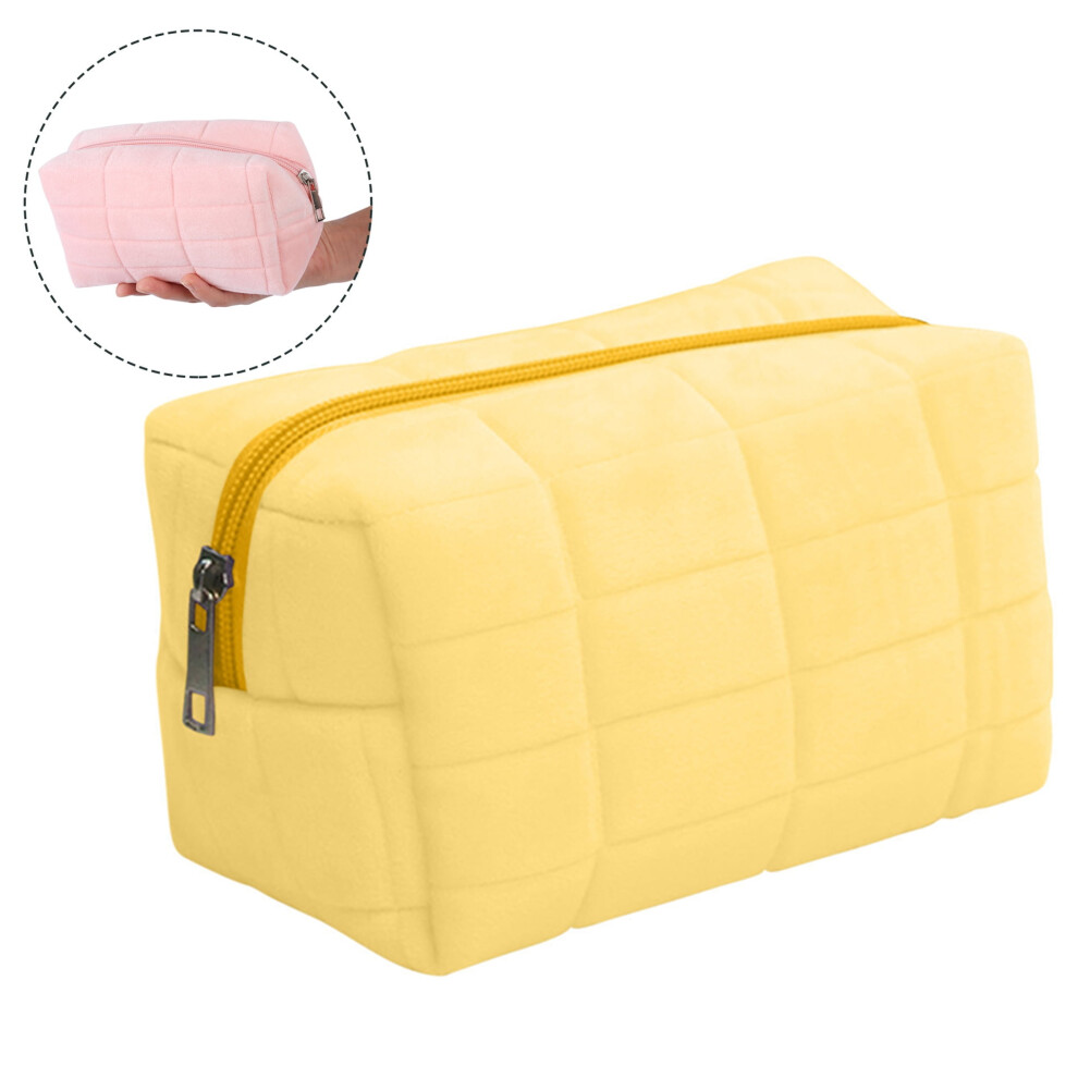 Yellow Cute Velvet Makeup Bag Â Checkered Toiletry Pouch, Travel & Storage Organizer (Compatible With All Cosmetics)
